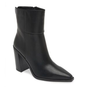 Steve Madden $159 Silvee Snip Toe Black LEATHER Boot Chunky Heel Shoes Size 10